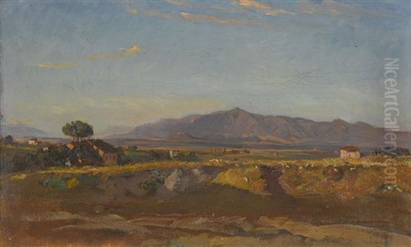 Sudliche Landschaft Im Abendrot by Rodolphe Leon Berthoud