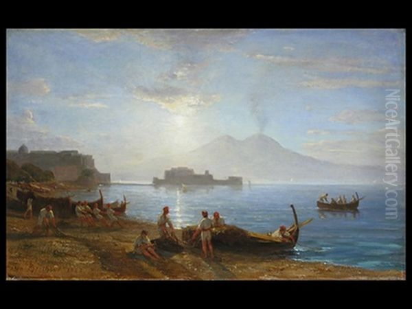 Neapolitanische Kuste Mit Fischern Oil Painting by Rodolphe Leon Berthoud