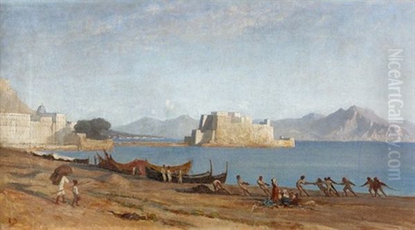 Fischer Bei Neapel Mit Blick Auf Das Castel Dell'ovo Oil Painting by Rodolphe Leon Berthoud