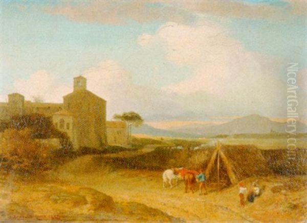 Italienische Landschaft Mit Kloster Oil Painting by Rodolphe Leon Berthoud