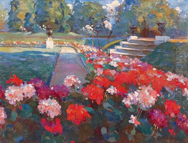 Jardin Fleuri Oil Painting by Rene (Ribet) Berti