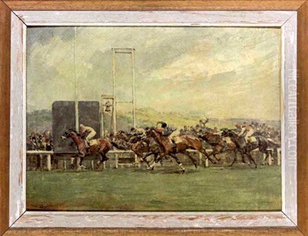 Race At Longchamps Oil Painting by Rene (Ribet) Berti