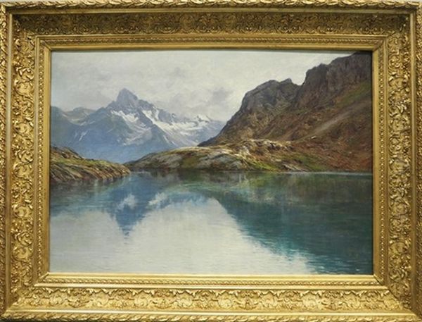 Le Lac Petarel Et L'aiguille D'olan (hautes-alpes) Oil Painting by Charles Alexandre Bertier