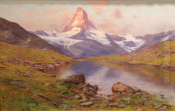 Vue Du Cervin Depuis Le Lac Stellisee Oil Painting by Charles Alexandre Bertier