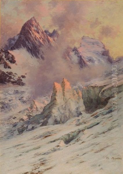 La Barre Des Ecrins, La Saigne Et Le Glacier Blanc Oil Painting by Charles Alexandre Bertier