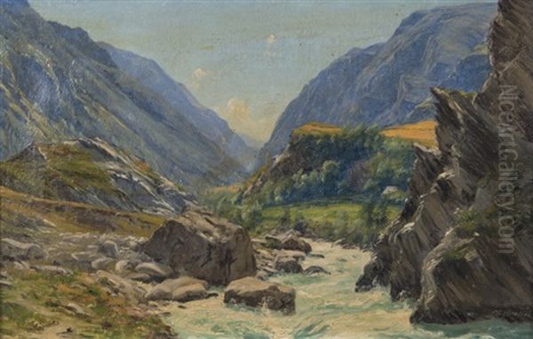 Paysage De Montagne Avec Riviere Oil Painting by Charles Alexandre Bertier