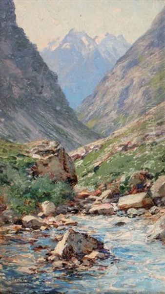 Torrent Dans La Montagne Oil Painting by Charles Alexandre Bertier