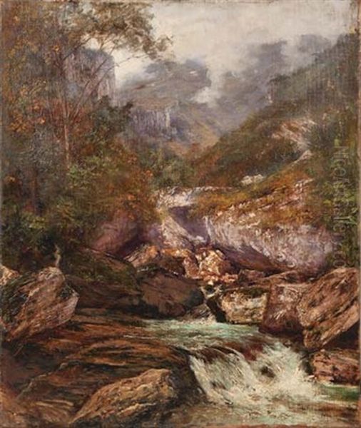 Chute D'eau Oil Painting by Charles Alexandre Bertier