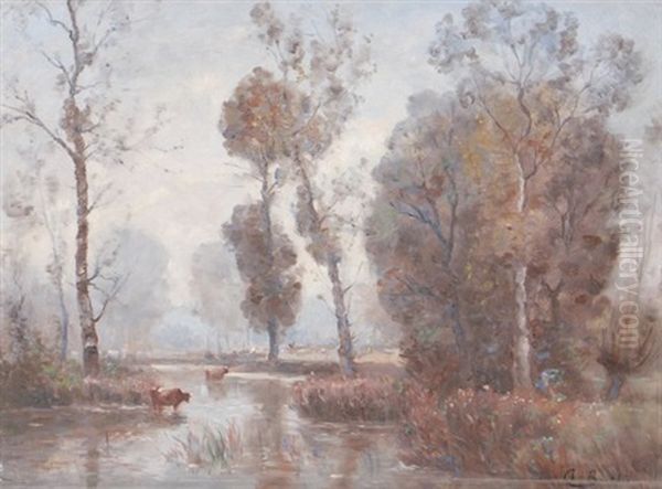 River Landscape Oil Painting by Charles Alexandre Bertier