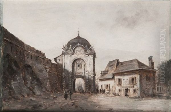 Grenoble. La Porte De France. Oil Painting by Charles Alexandre Bertier