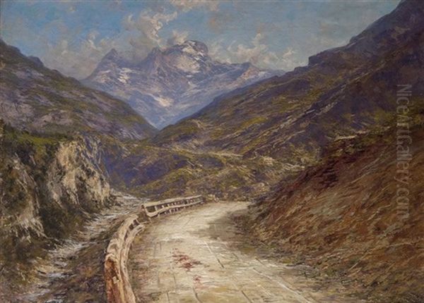 La Route De Barcelonnette. Vallee De L'ubaye. Oil Painting by Charles Alexandre Bertier