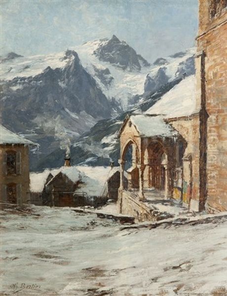 La Meije, Vue Du Hameau, Les Terrasses (la Grave) Oil Painting by Charles Alexandre Bertier