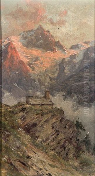 La Meije, Soleil Couchant Oil Painting by Charles Alexandre Bertier