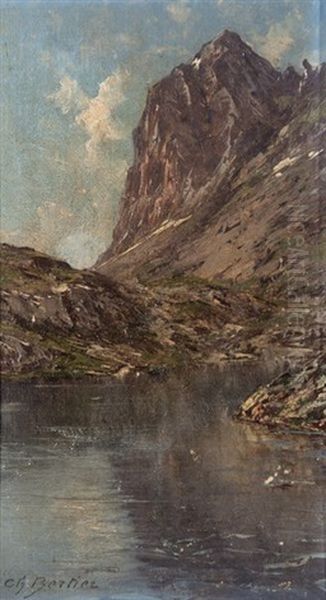 Le Pic De Perlet Et Le Lac Merlat, Massif De Belledonne Oil Painting by Charles Alexandre Bertier