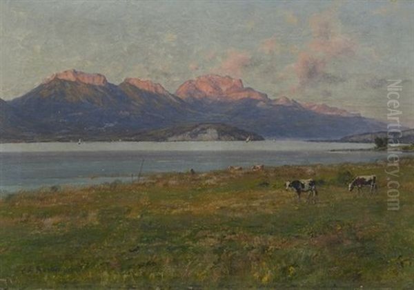 Vue Du Lac D'annecy Oil Painting by Charles Alexandre Bertier