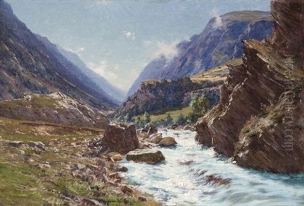 La Romanche A La Grave, Hautes-alpes Oil Painting by Charles Alexandre Bertier