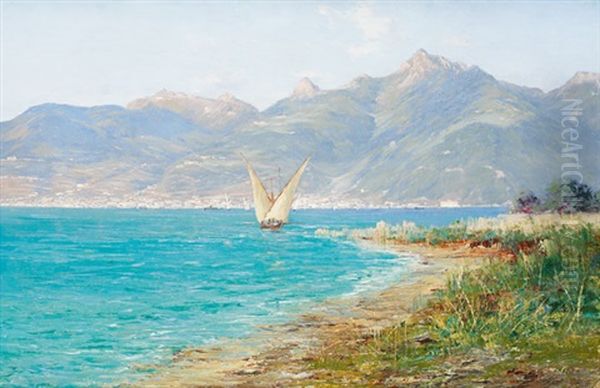 Montreux Vu De Bouveret Oil Painting by Charles Alexandre Bertier