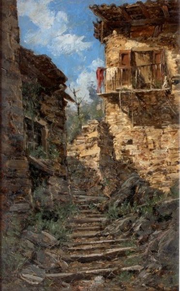 Ruelle A Chatillon En Diois Oil Painting by Charles Alexandre Bertier