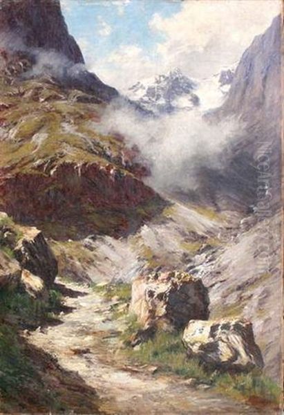 Chemin De Ma Berarde Au Refuge De La Pilatte, Le Rateau, Le Vallon Des Etansons, La Breche Et La Meige Oil Painting by Charles Alexandre Bertier