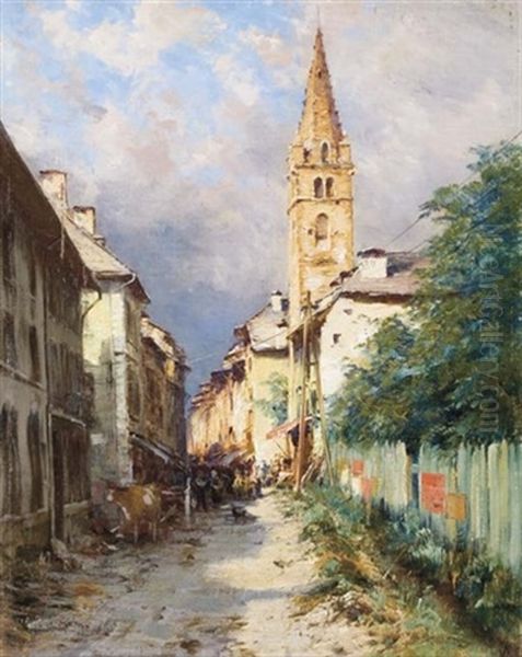 Une Rue A Barcelonnette, Alpes De Hautes Provence Oil Painting by Charles Alexandre Bertier