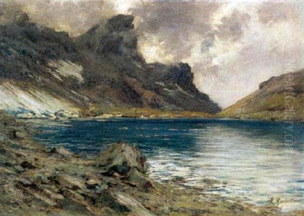 Entre Deux Pluies Au Lac Crozet (belledonne) Oil Painting by Charles Alexandre Bertier