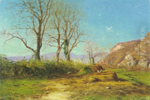 Devant La Ferme, Sur Les Hauts De Sassenage Oil Painting by Charles Alexandre Bertier