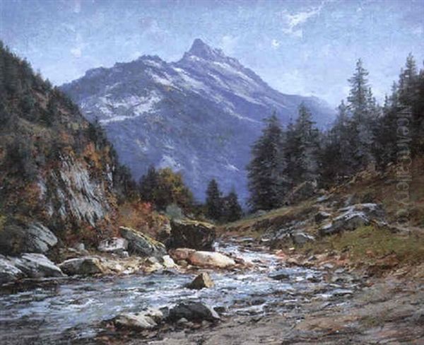 Pont De Nart (valais) Oil Painting by Charles Alexandre Bertier