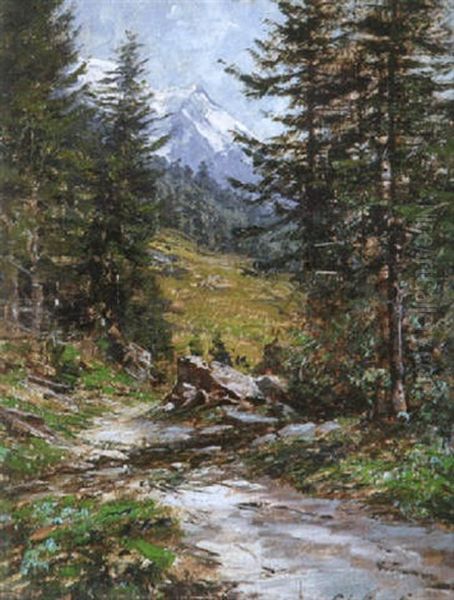 Au Bois Bauchet - Chamonix Oil Painting by Charles Alexandre Bertier