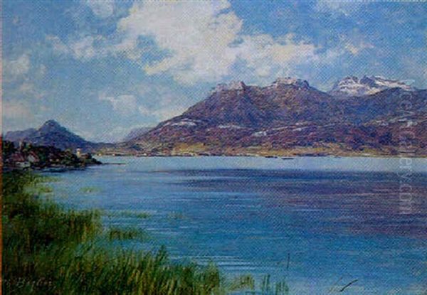 Lac D'annecy, Chateau De Duingt Face A Talloires Oil Painting by Charles Alexandre Bertier