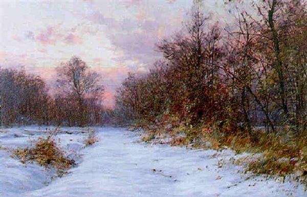 Effets De Neige Au Crepuscule Pres De Grenoble Oil Painting by Charles Alexandre Bertier