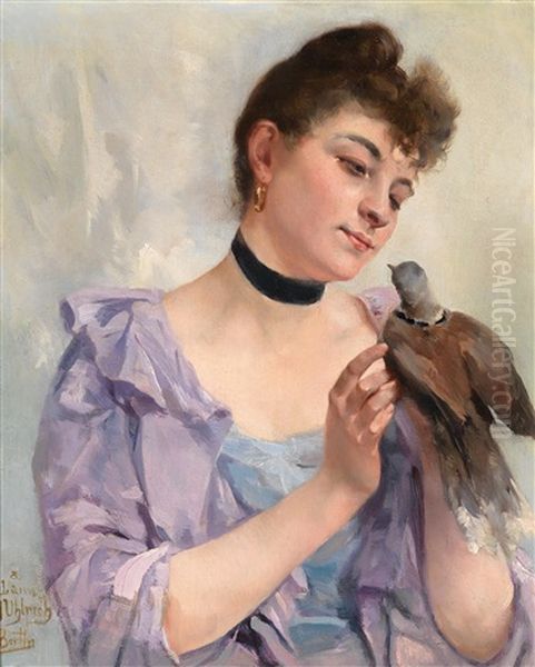 Young Woman With Dove Oil Painting by Alexander Bertin