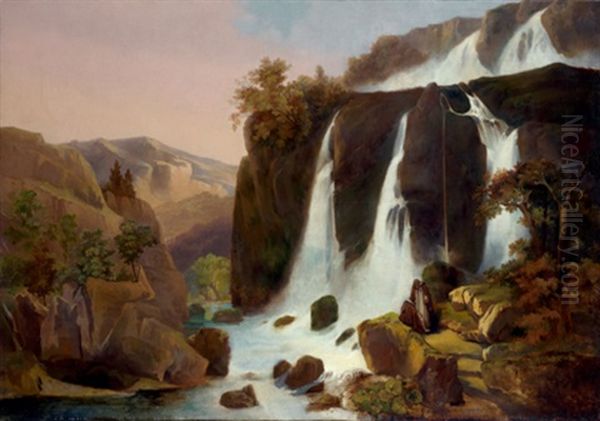 Les Cascades De Tivoli Oil Painting by Francois-Edouard Bertin