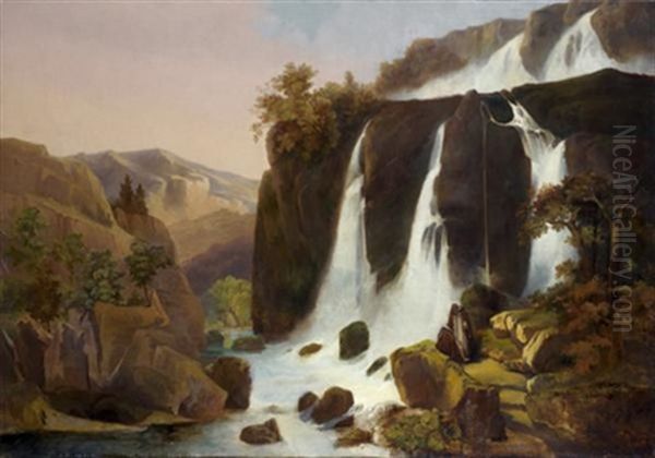 Les Cascades De Tivoli Oil Painting by Francois-Edouard Bertin