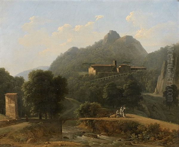 Le Couvent De San Benedetto A Subiaco Oil Painting by Jean Victor Bertin