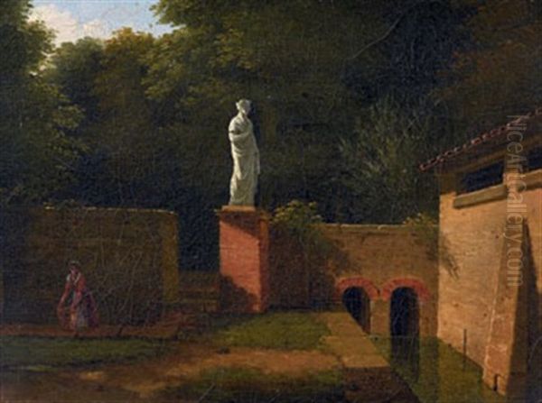 Statue Pres D'un Lavoir Et L'abreuvoir (pair) Oil Painting by Jean Victor Bertin