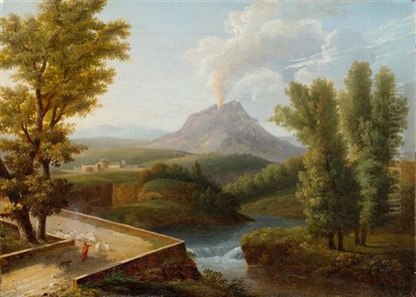 A Landscape With A Volcano Oil Painting by Jean Victor Bertin