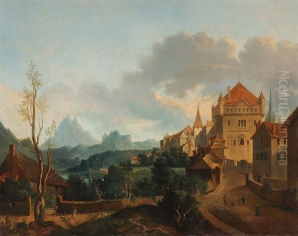 Sudliche Landschaft Mit Einem Kastell Oil Painting by Jean Victor Bertin