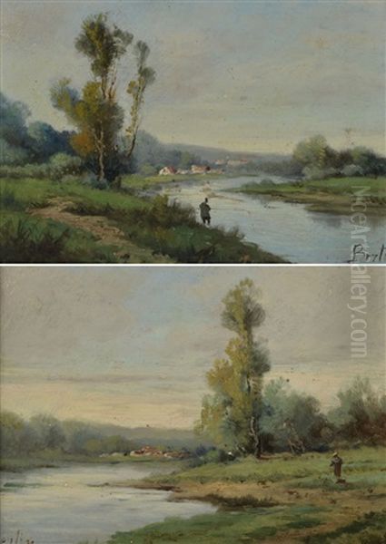 Paire De Paysages, (2 Works) Oil Painting by Jean Victor Bertin