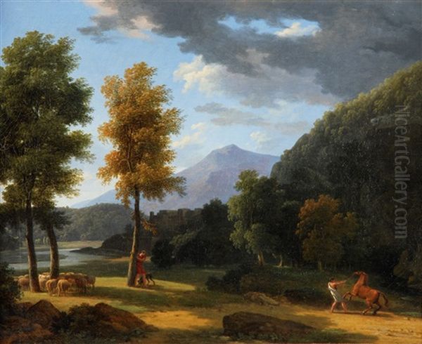 Arcadian Landscape With Figures Oil Painting by Jean Victor Bertin