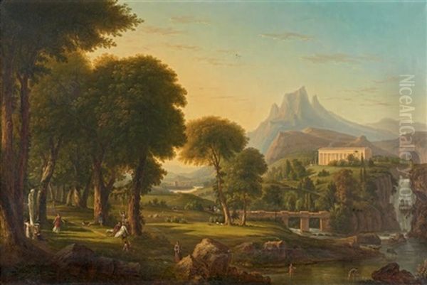 Paysage Avec Des Danseuses Pres D'un Temple Oil Painting by Jean Victor Bertin