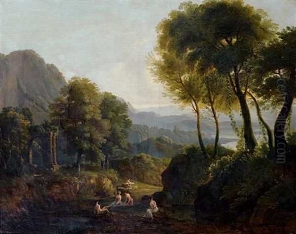 Paysage Italien Anime De Nymphes Oil Painting by Jean Victor Bertin