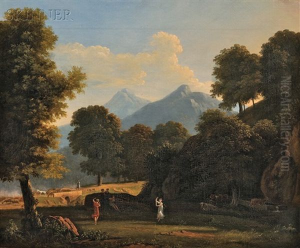 Mountainous Landscape With Classical Figures Oil Painting by Jean Victor Bertin