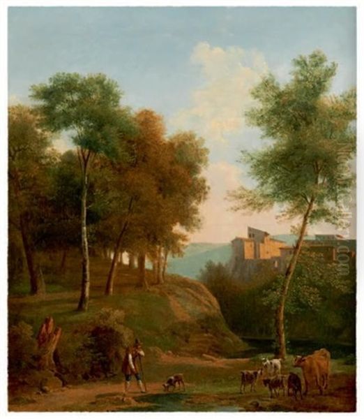 Vue Animee D'une Partie De La Ville De Valmontone Pres De Rome Oil Painting by Jean Victor Bertin