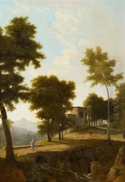 Italienische Landschaft Mit Architektur- Und Figurenstaffage Oil Painting by Jean Victor Bertin