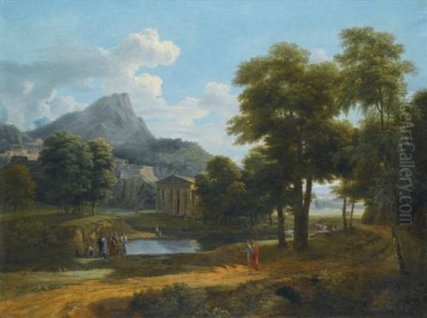 A Mountainous Landscape, With A View Of Pheneos And The Temple Of Minerva Caphyes Oil Painting by Jean Victor Bertin