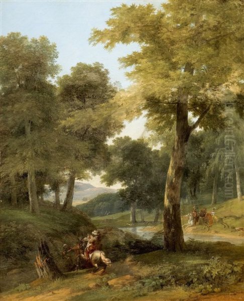 Reiter In Landschaft Oil Painting by Jean Victor Bertin