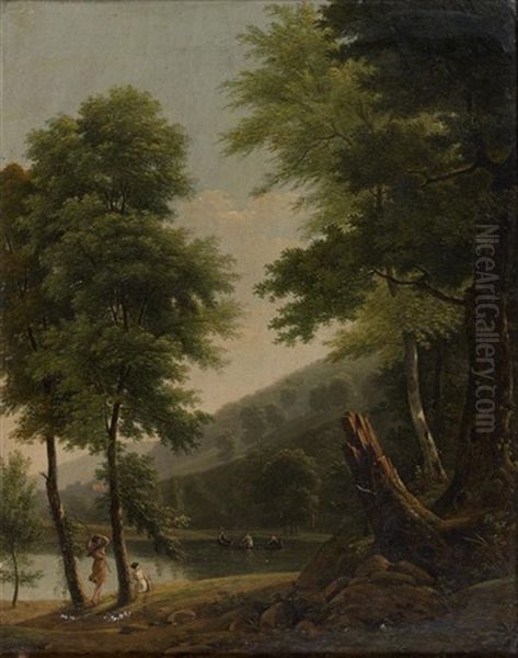 Paysage Classique Anime De Personnages Oil Painting by Jean Victor Bertin