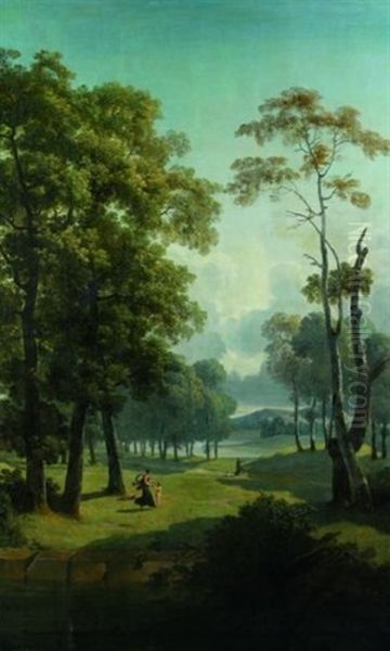 Jeune Mere Et Son Enfant Jouant Dans Un Parc Oil Painting by Jean Victor Bertin