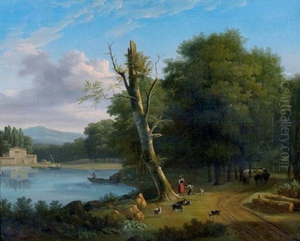 Paysage Lacustre En Italie Oil Painting by Jean Victor Bertin