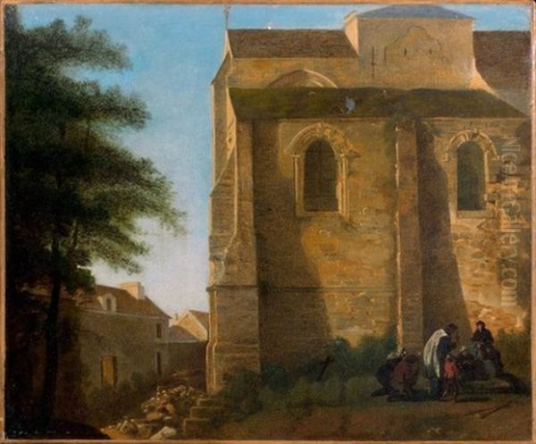 Scene Animee Pres D'une Eglise Oil Painting by Jean Victor Bertin